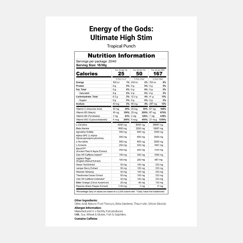 Energy of The Gods - Ultimate High Stim Pre Workout