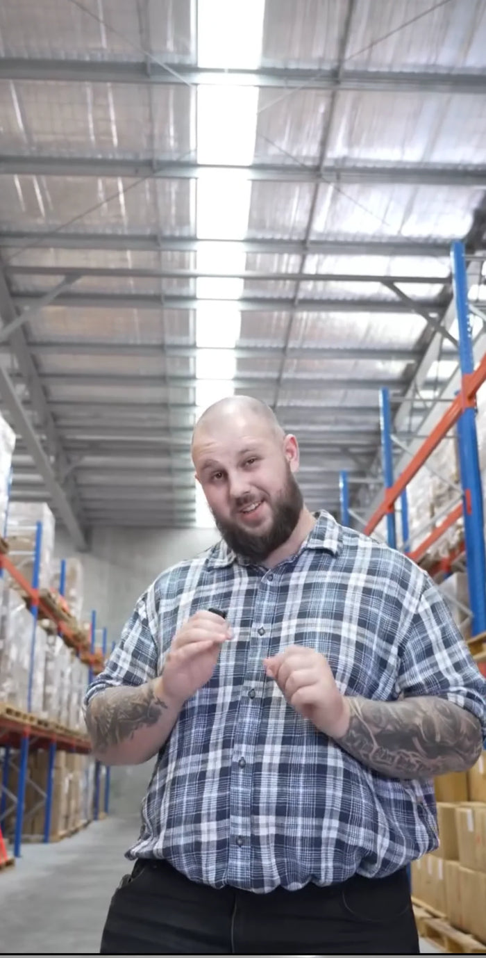 Jaydan Brennan at his heaviest, 135kg, in the Hercules warehouse